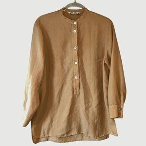 Zara Beige Mandarin Collar Tunic Top – Size M